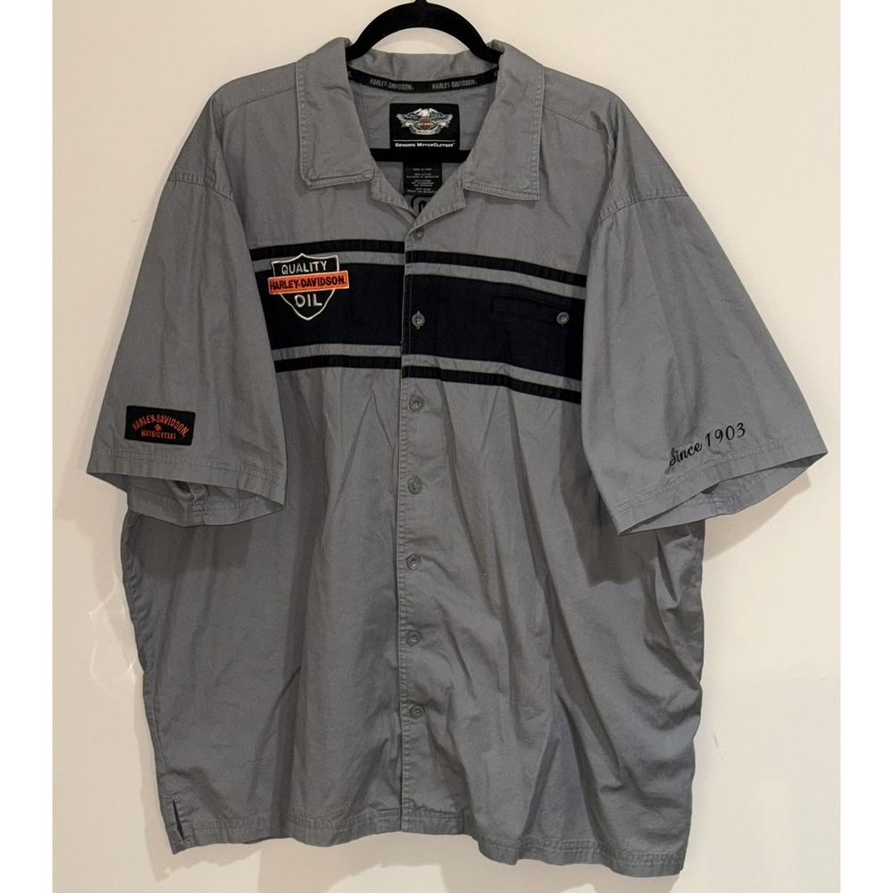 Harley Davidson Work Shirt Motorcycle Short Sleeve Gray Button Up Mens Size 3XL